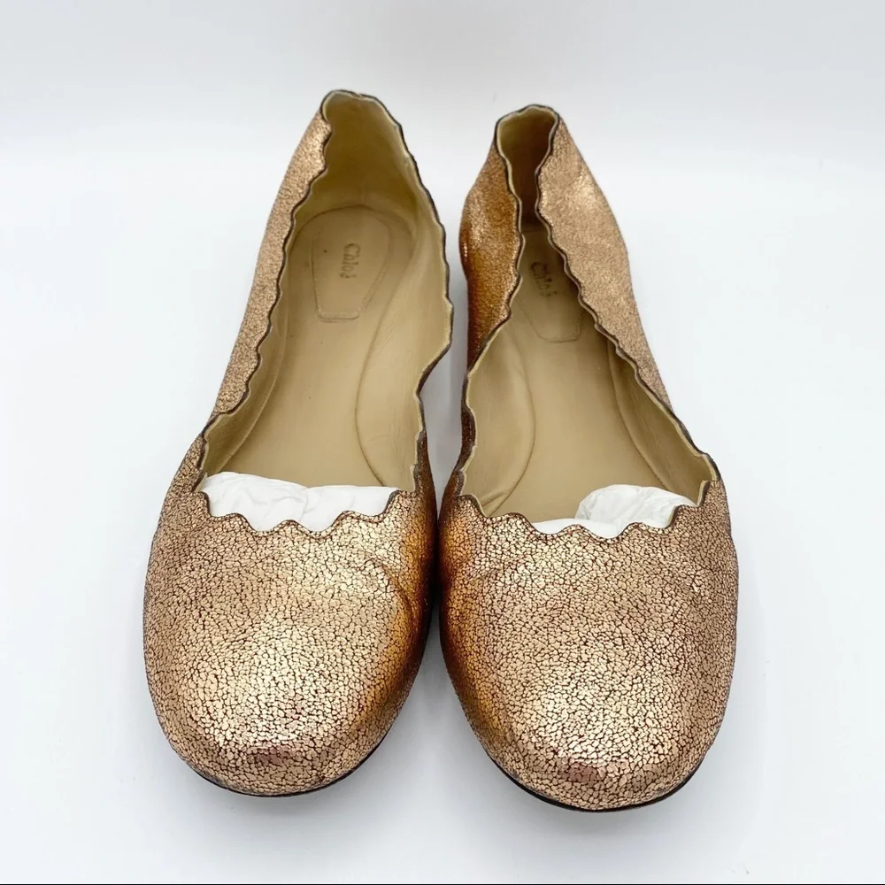 CHLOE Pink Gold Ballerina Flat 39 - Picture 1 of 7
